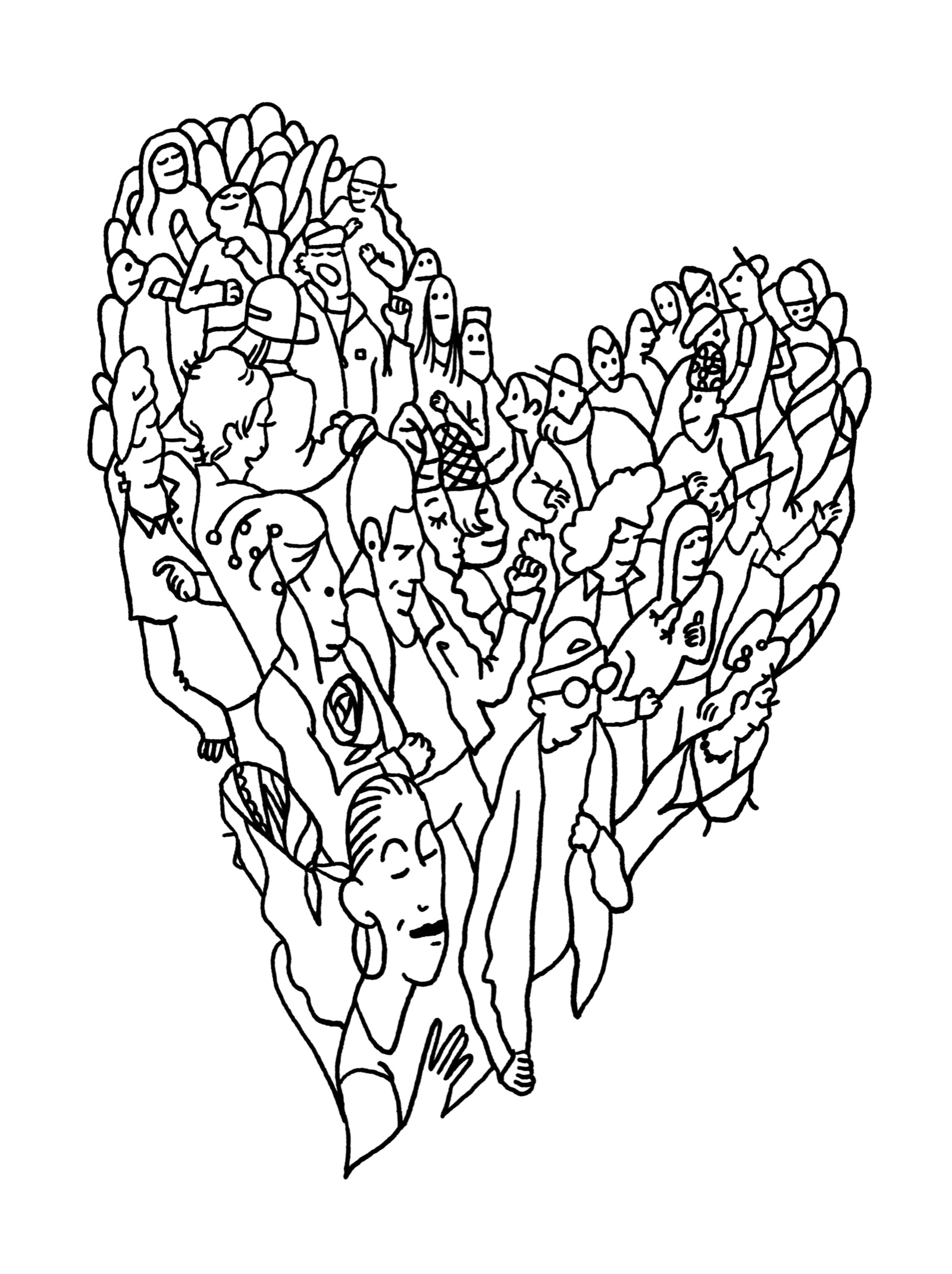 Foule de danseurs dessinée par Katya pour la première édition du Joy Festival